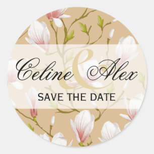 Spring Flower Garden Save the Date tan Classic Round Sticker