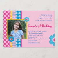Spring Flower Girl Birthday Photo Invitation