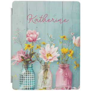 Spring Flower in Mason Jar Design with Name iPad Smart Cover