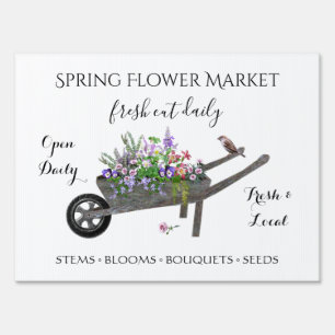 Spring Flower Market wheelbarrow rustic floral Sign