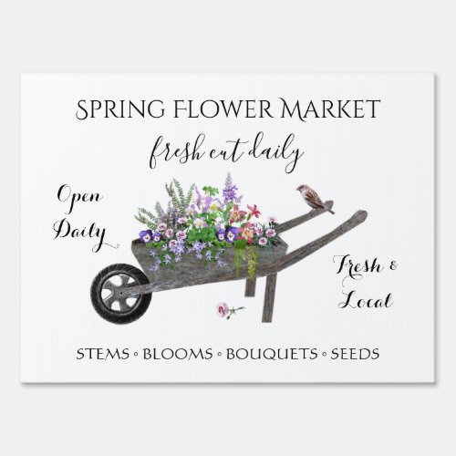 Spring Flower Market wheelbarrow rustic floral Sign