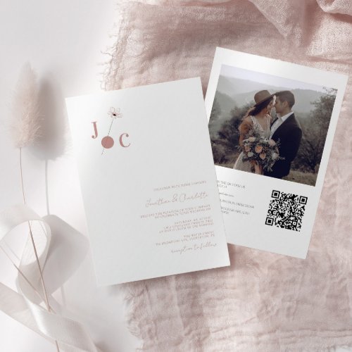 Spring Flower Monogram  Photo QR Code Wedding Invitation