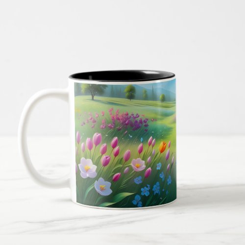 Spring flower oil painting Two_Tone coffee mug