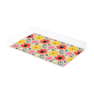 Spring Flower Pattern Acrylic Tray