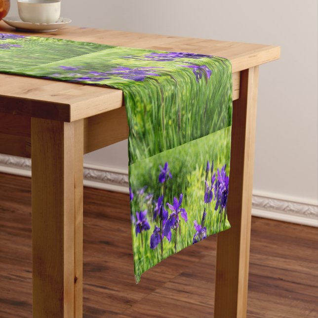 Spring Flower Pattern Purple Irises Table Runner (In Situ)