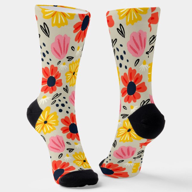 Spring Flower Pattern  Socks (Angled)