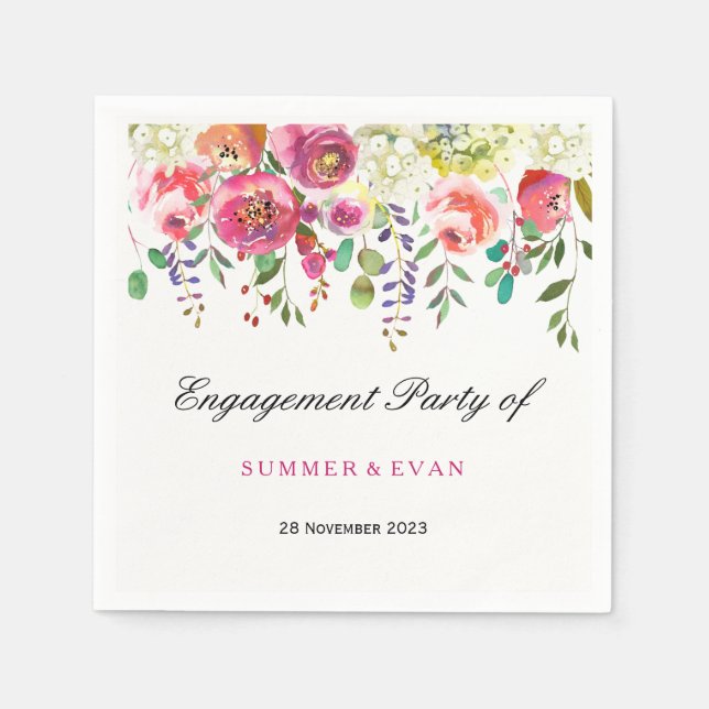 Spring Flower Pink Peach Tropical Engagement Party Paper Napkins (Front)