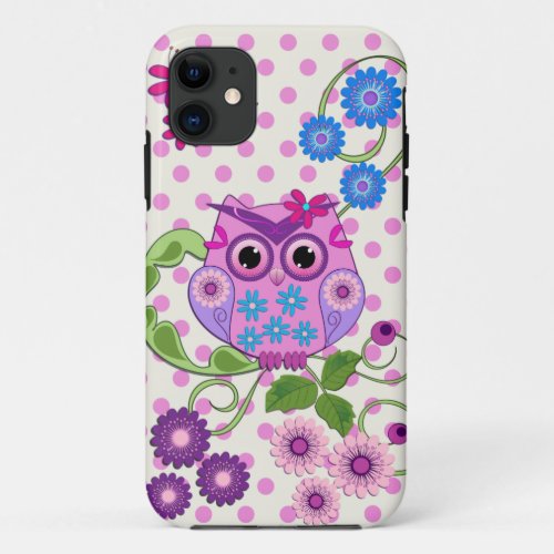 Spring Flower power Owl  Polka dots iPhone 11 Case