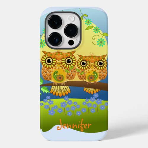 Spring flower power owls  custom name Case_Mate iPhone 14 pro case