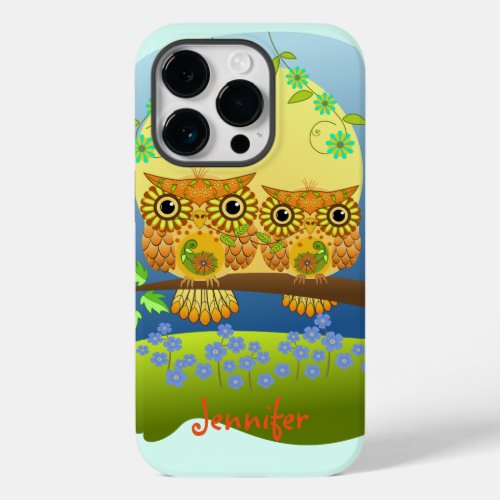 Spring flower power owls  custom name Case_Mate iPhone 14 pro case