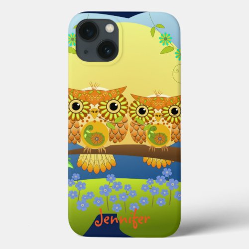 Spring flower power owls  custom name iPhone 13 case