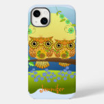 Spring flower power owls &amp; custom name Case-Mate iPhone 14 plus case