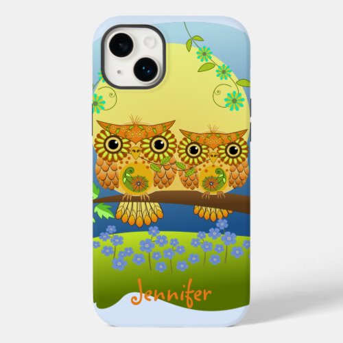 Spring flower power owls  custom name Case_Mate iPhone 14 plus case