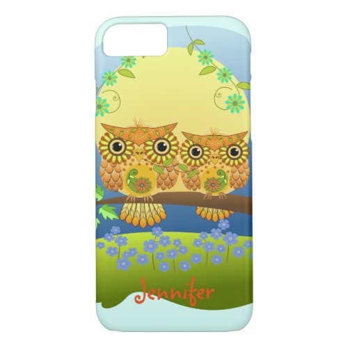 Spring flower power owls  custom name iPhone 87 case