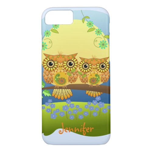 Spring flower power owls  custom name iPhone 87 case