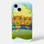 Spring flower power owls &amp; custom name iPhone 15 case