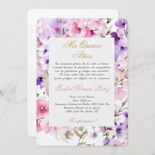 Spring flower quinceañera Spanish Invitation (Front/Back)
