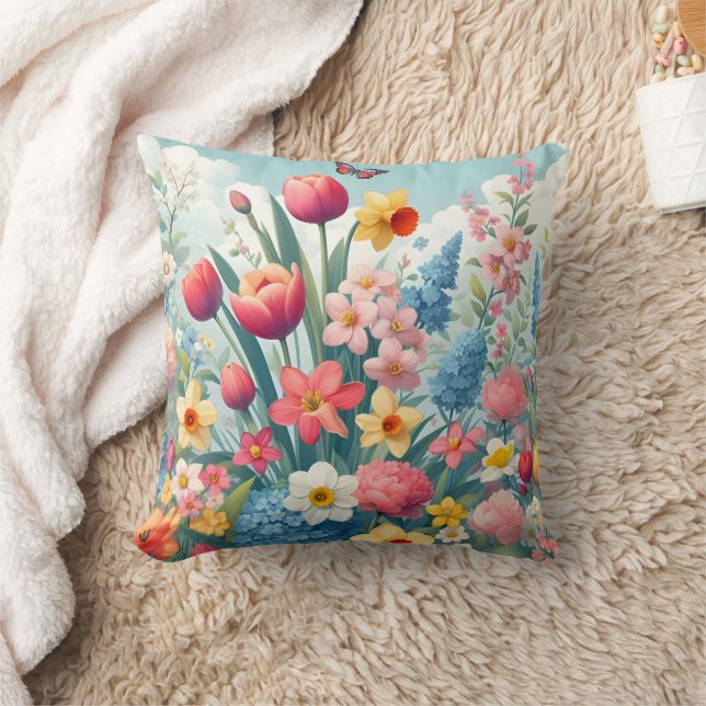 Spring Flower Seamless Pattern Throw Pillow (Blanket)