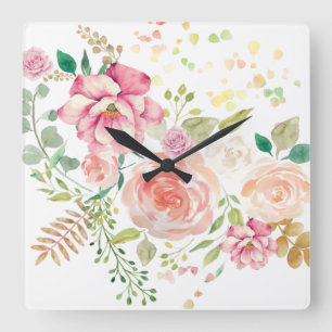 spring flower square wall clock