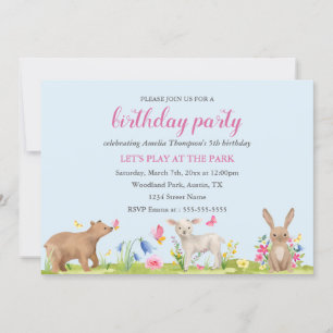 Spring Flower Sweet Animal Kids Birthday Invite