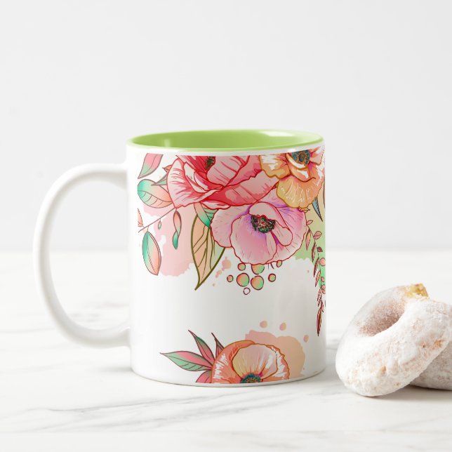 spring Flower Two-Tone Coffee Mug (With Donut)
