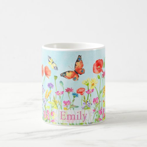 spring flower wildflowers butterflies customizable coffee mug