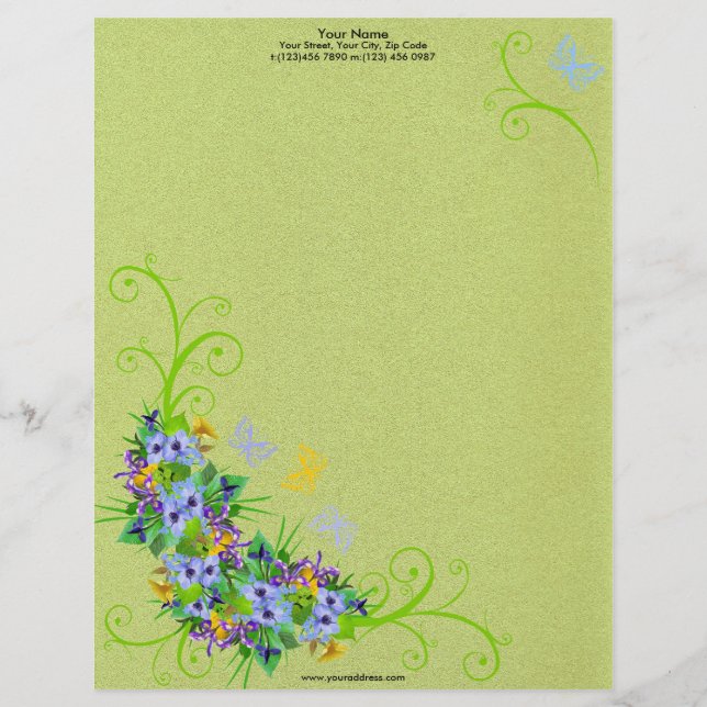 Spring Flower with Butterflies Letterhead (Front)