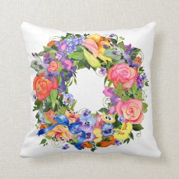 Spring Flower Wreath Pillow by goldersbug at Zazzle