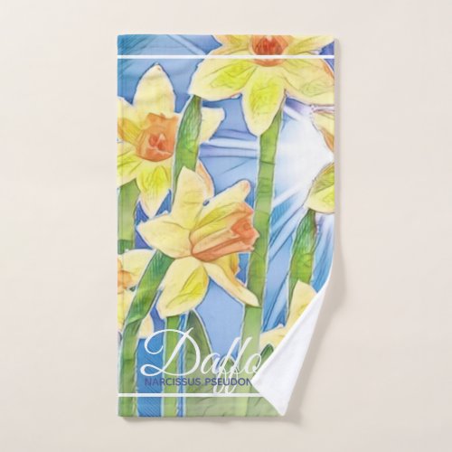 Spring Flower Yellow Daffodil and Blue Sunshine Hand Towel