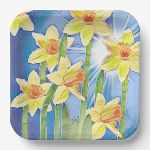 Spring Flower Yellow Daffodil and Blue Sunshine Paper Plates
