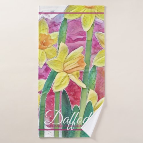 Spring Flower Yellow Daffodil and Pink Yellow Bath Towel