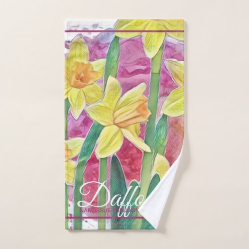 Spring Flower Yellow Daffodil and Pink Yellow Hand Towel