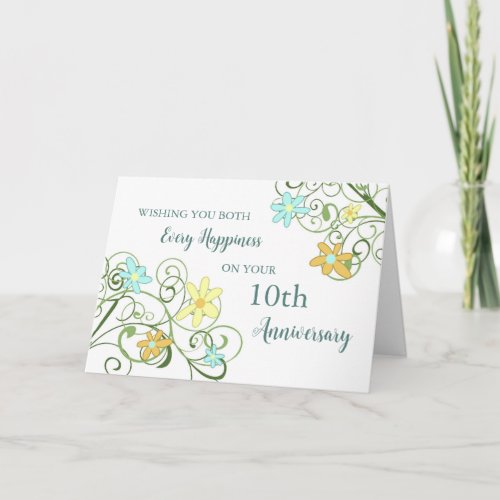 Spring Flowers 10th Wedding Anniversary Card