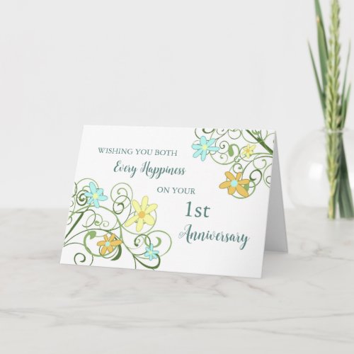 Spring Flowers 1st Wedding Anniversary Card