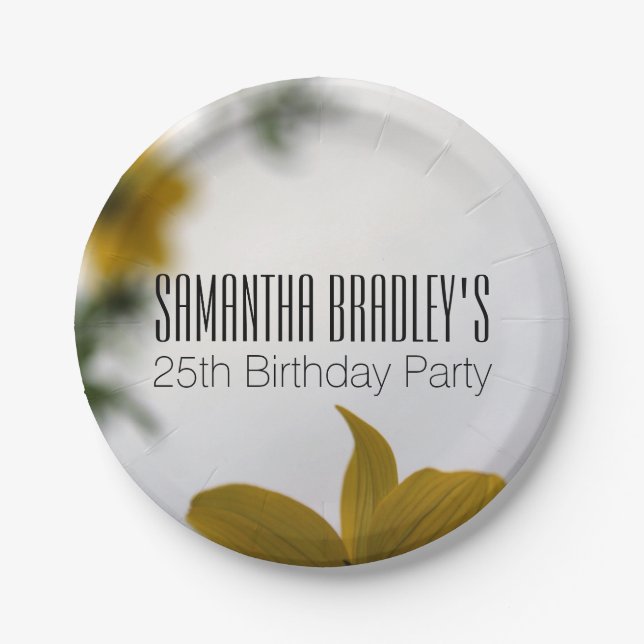 Spring Flowers 25th Birthday Party Paper Plates (Front)
