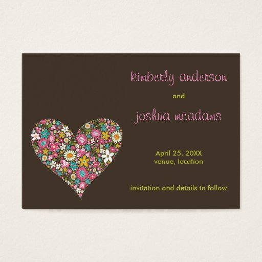 Customizable Spring Flowers 2 Heart Mini Save The Date Card / Business Card Template
