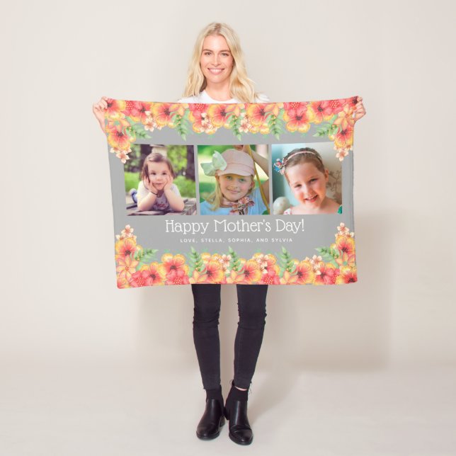 Spring Flowers 3 Photos Mother's Day Fleece Blanket (In Situ)