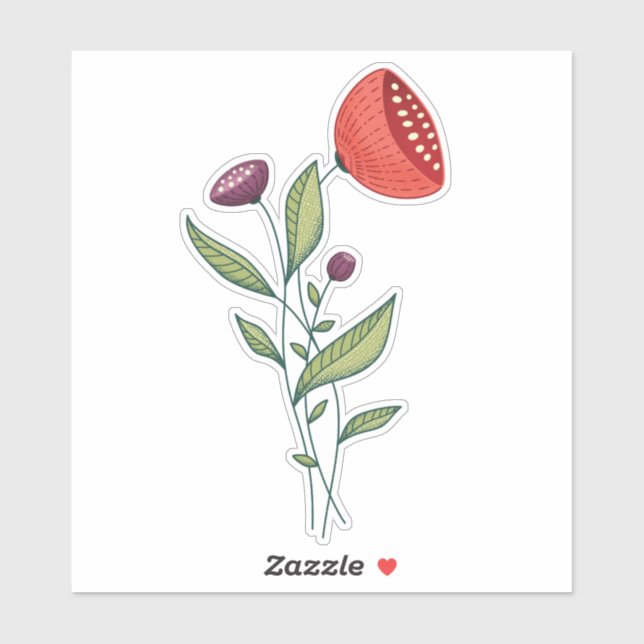 Spring Flowers Abstract Botanical Line Art Sticker (Sheet)