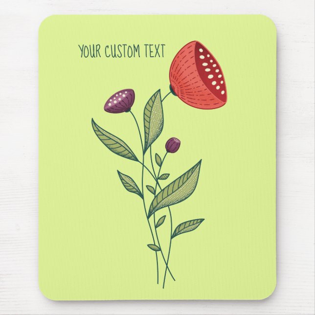 Spring Flowers Abstract Botanical Line Art Text Mouse Pad (Front)