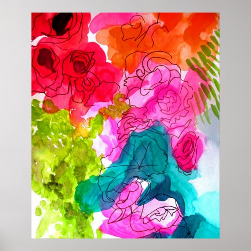 Spring Flowers abstract flowers watercolour art Poster