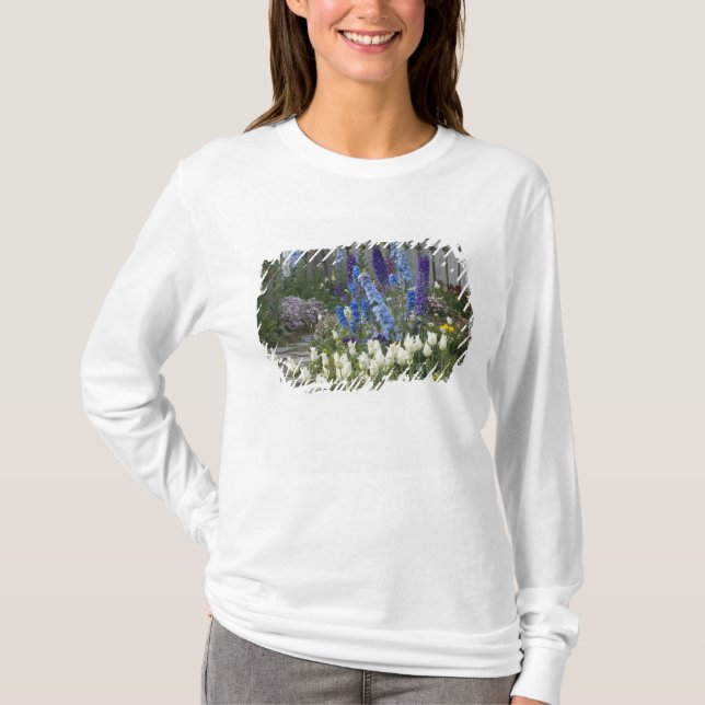 Spring flowers along a garden path, Georgia T-Shirt (Front)