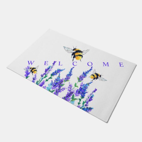 Spring Flowers and Bees Doormat Welcome Text