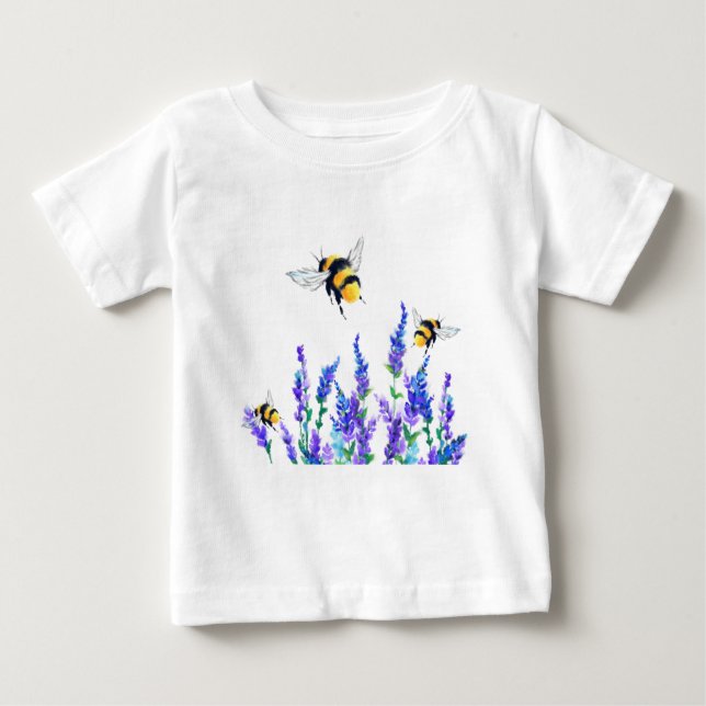 Spring Flowers and Bees Flying Baby T-Shirt (Front)