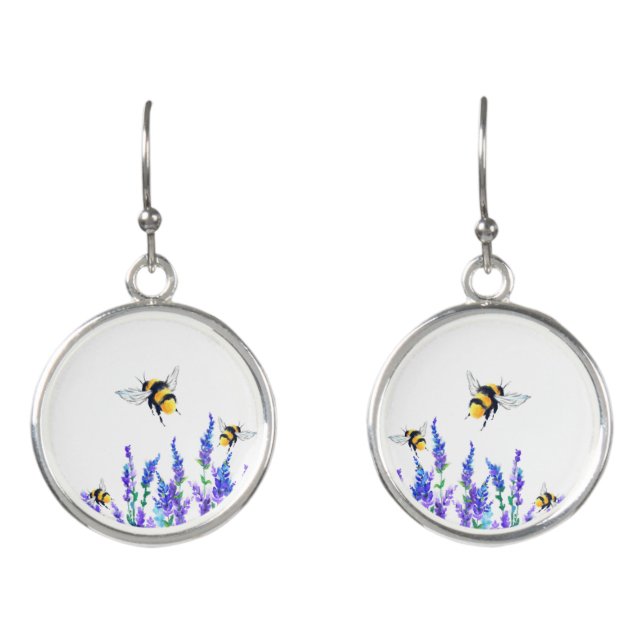 Spring Flowers and Bees Flying Earrings (Front)