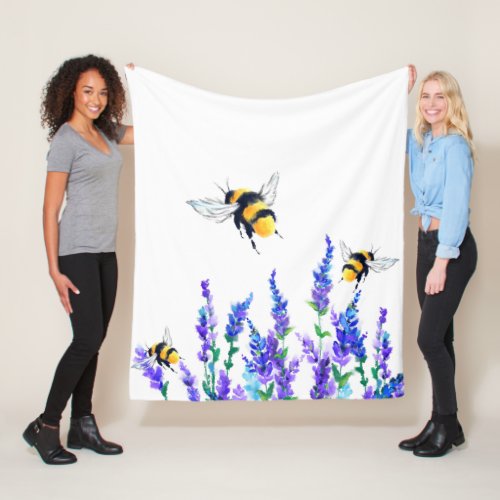 Spring Flowers and Bees Flying Fleece Blanket