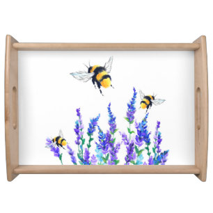 Spring Flowers and Bees Flying Serving Tray