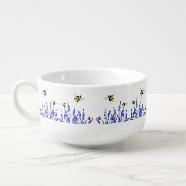 Spring Flowers and Bees Flying Soup Mug (Right)