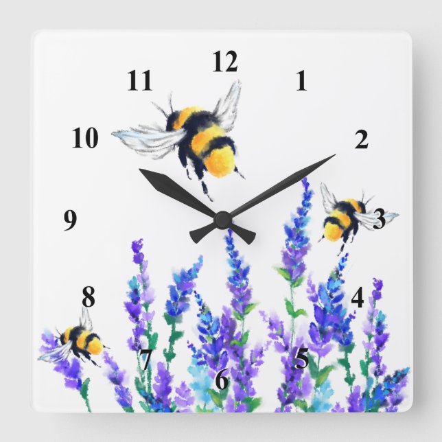 Spring Flowers and Bees Flying Wall Clock (Front)