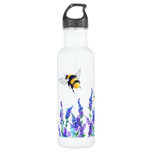 Spring Flowers and Bees Flying Water Bottle