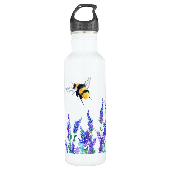 Spring Flowers and Bees Flying Water Bottle (Front)